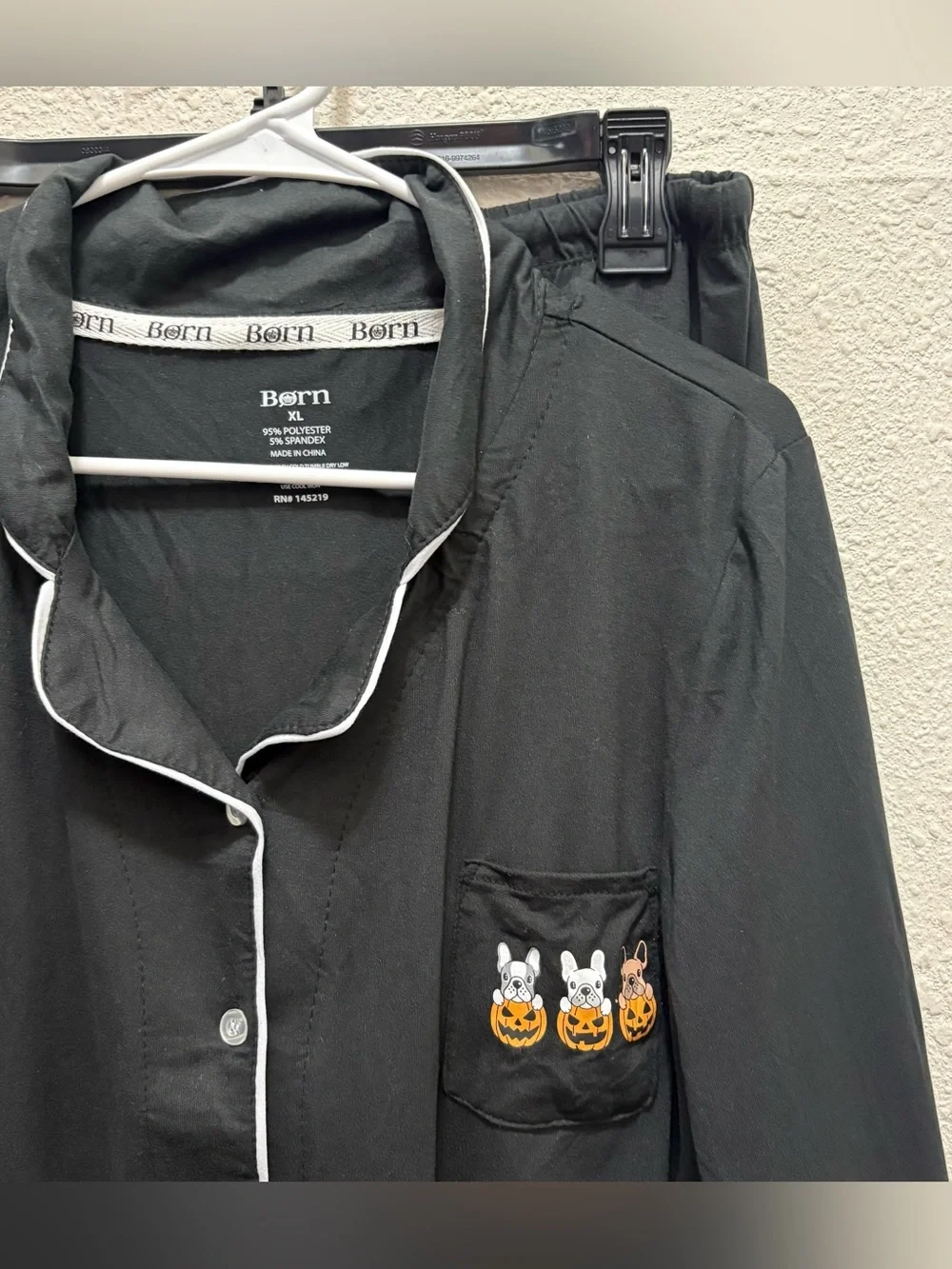 Born French Bulldogs in Jack-O-Lanterns Black Pajama Set Size XL